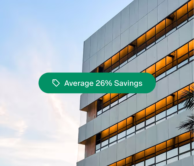 60% Average savings label on top of a hotel